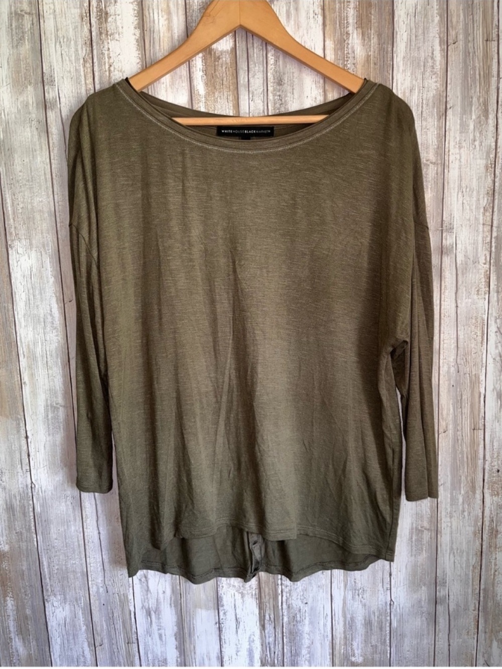White House Black Market Olive High Low Dolman Sleeve Top Medium